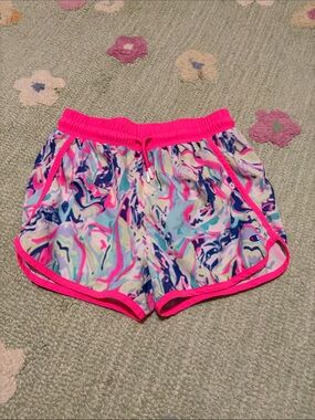 Champion Girl’s Neon Pink Trim Multicolor Marble Athletic Shorts